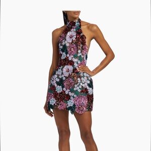 Bronx and Banco Floral Sequin Halter Dress